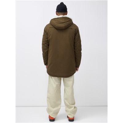 Парка мужская зимняя удлиненная с мехом темно-коричневого цвета 2608TK