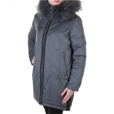 E-1961 DK. GREY Пальто женское с натуральным мехом Evcanbady