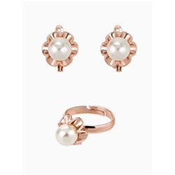 Гарнитур 3 предмета: серьги, кулон, кольцо безразмерное «Эдель», с жемчугом цветок, белые в золоте, 45 см