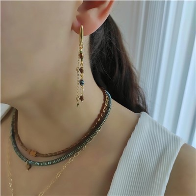 Серьги из гематита зелёные, коричневые оттенки