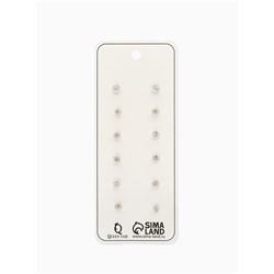 Серьги пусеты 6 пар «Романтика» круги, белые в серебре