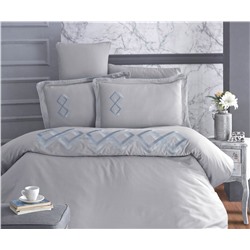 2 сп. Евро Комплект Постельного Белья с Вышывкой Cotton Saten  Aspen Gri - Altınbaşak