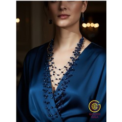 Комплект бижутерии "Хрустальная россыпь" , цвет синий металлик