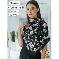 Платок утепленный "Цветы яблони" Арт 2025/10 (черный)