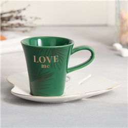 Чайная пара из керамики Love me: кружка 100 мл, блюдце 15×14 см