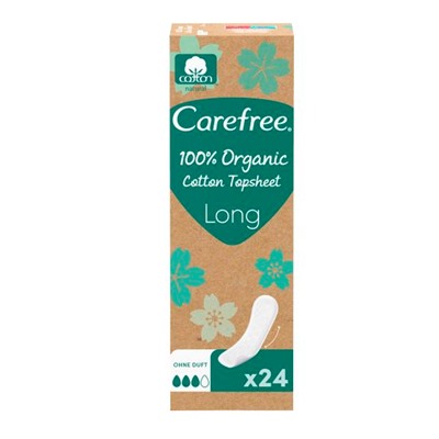 Carefree  Slipeinlagen Organic Cotton Long 24 St, Карефри Ежедневные прокладки из органического хлопка Long 24шт, 5 упаковок (120 штук)