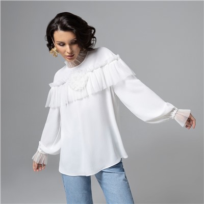 Блуза с рюшами, Мелодия сердца (белая)