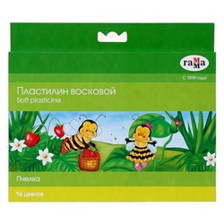 Пластилин мягкий (восковой) 16 цветов 196 г Гамма «Пчелка», со стеком, картонная упаковка 280030Н