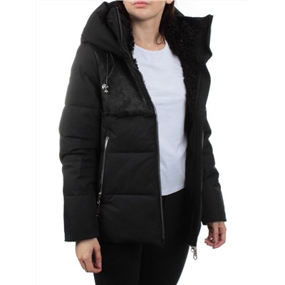 23-696 BLACK Куртка зимняя женская (холлоффайбер 150 гр., искусственная дубленка)