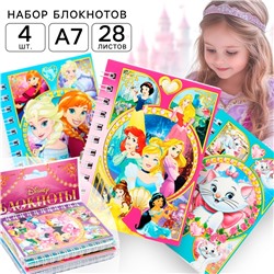 Блокнот А7, 28 листов, набор 4 шт., Дисней