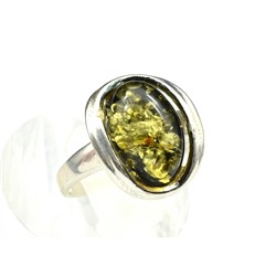 Кольцо с янтарем С925 овал 14*16мм цв.зеленый размер 17, 2,6г