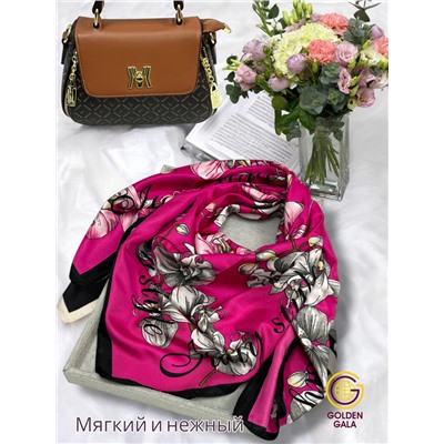 Платок шелковый Арт М43/2 (фуксия с черной каймой)