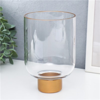 Стеклянный подсвечник на 1 свечу «Стакан на ножке», прозрачный и золото, 15.8×10.5×10.5 см