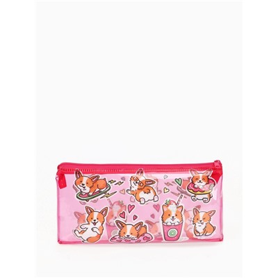 Косметичка - пенал на молнии, с ярким принтом, розовая