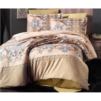 2 сп. Евро Комплект Постельного Белья Cotton Saten Vigo Gold - Altınbaşak