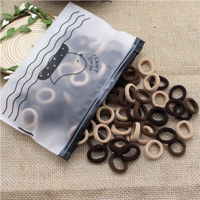 Набор резиночек для волос 100 шт. в косметичке с Птичкой, диаметр 2 см. ЧЕРНЫЕ+КОРИЧНЕВЫЕ