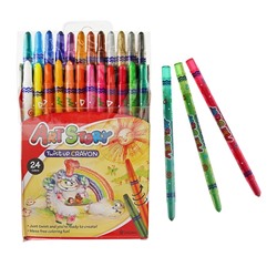 Мелки восковые Crown, 24 цвета, круглые, выкручивающийся стержень