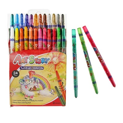 Мелки восковые Crown, 24 цвета, круглые, выкручивающийся стержень