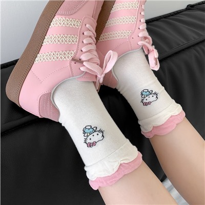 Cute summer cotton cartoon knee socks with bow, mid-length