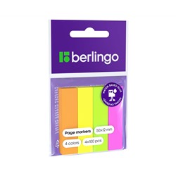 Флажки-закладки Berlingo, 12*50мм, 100л*4 неоновых цвета