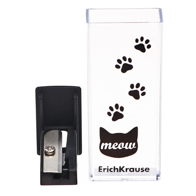 Точилка ErichKrause City Meow, 1 отверстие, с контейнером, пластиковая, МИКС
