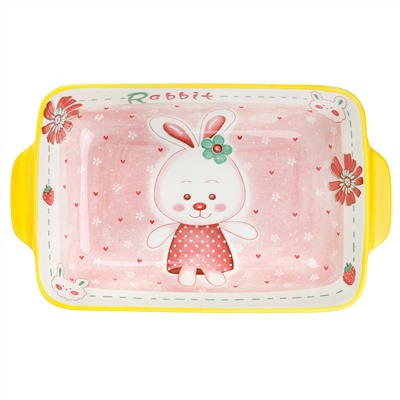 "Банни" Блюдо (шубница) фарфоровое 232х139х53мм, с ручками, с деколью, отводка (Китай)