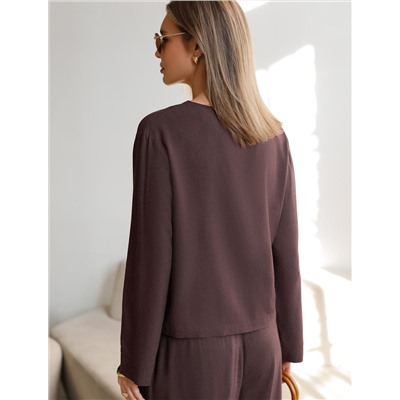 Укороченная свободная блузка с завязками и с V-вырезом изо льна с вискозой