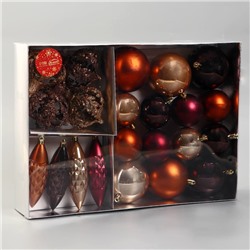 Ёлочные игрушки «Андромеда», новогодние, набор 22 шт. (4 сосульки, 18 шаров), кофейный МИКС