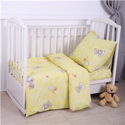 Постельное бельё BABY Мишки на облаках бело-жёлтый 112х147см, 110х150см, 60х60см, бязь 120г/м, , хлопок 100%