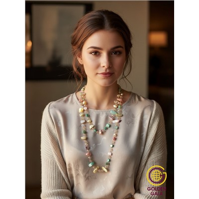 Бусы из хрусталя и перламутра длинные Арт БУ3/38 летний микс