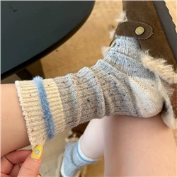Mink velvet dot yarn thick line striped socks for women thickened warm Korean ins contrasting color dot yarn medium tube stack socks