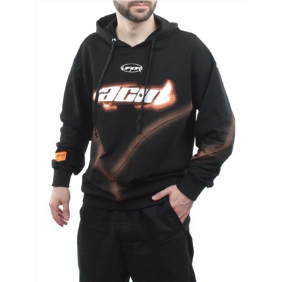 2652 BLACK/ORANGE Толстовка мужская (75% хлопок, 20% полиэстер, 5% спандекс)