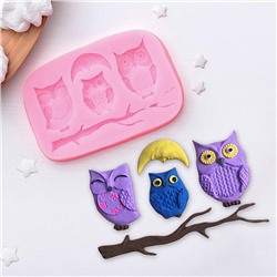 Молд для заливки Доляна «Совы», 5 ячеек, силикон, 10×7×1.1 см, розовый