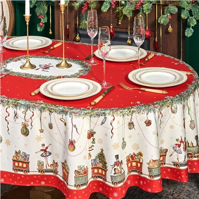 СКАТЕРТЬ ОВАЛЬНАЯ "ЩЕЛКУНЧИК"160Х220СМ ,КРАСНЫЙ, 100% ХЛОПОК,ТВИЛ, ПРОПИТКА