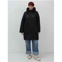 Пальто зимнее утепленное женское большого размера черного цвета 7699Ch