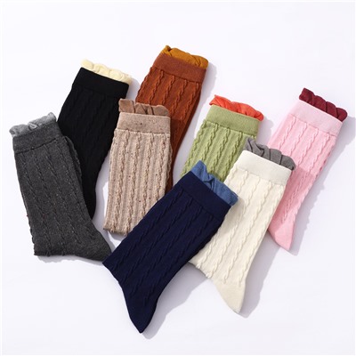 Colored brand autumn knee socks, combed cotton, mid-length