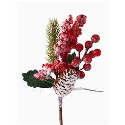 Еловая ветка декоративная «Зимнее волшебство. Грёзы», ягоды, шишка, иней, хвоя, 26 см