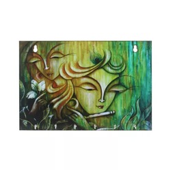 Ключница с Радхой и Кришной, Radhe Krishna Theme Wooden Key Holder with 6 Hooks, произв. eCraftIndia