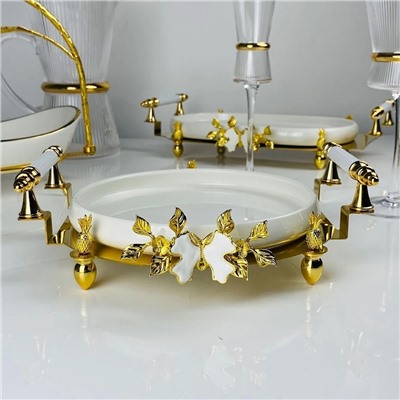 163-038 Круглое блюдо 20,5см на подставке MELODY в под.уп.(х18) Фарфор, металл