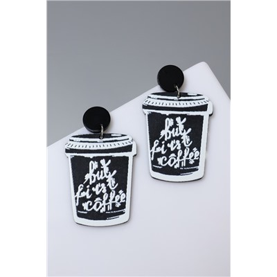 Серьги акриловые «Стаканчики кофе», цвет чёрно-белый