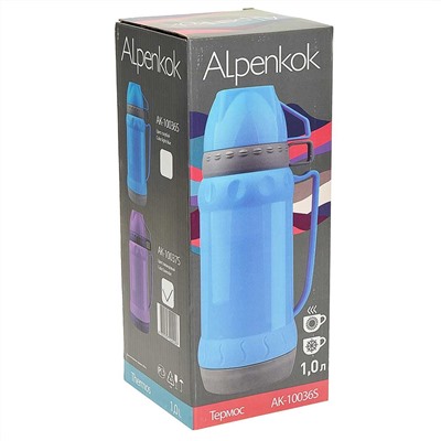 Термос со стеклянной колбой 1 л Alpenkok AK-10036S голубой