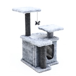 Домик для кошек с когтеточкой, квадратный, 3х-этажный, 33 × 42 × 63 см, ковролин, серая