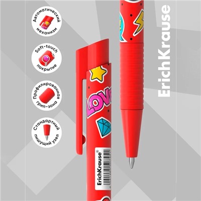 Ручка шариковая автоматическая ErichKrause ColorTouch Sweet love, узел 0.7 мм, чернила синие, резиновый держатель, тонкое письмо, покрытие Soft Touch