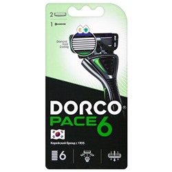 1 DORCO  PACE 6 GREEN СТАНОК + 2 кассеты система с шестью  лезвиями