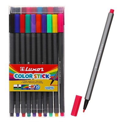 Фломастеры 20 цветов Luxor Color Stick", смываемые, ПВХ, с европодвесом