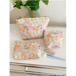 Fresh capacious cosmetic bag to go out, liner, handheld organizer bag, small clutch bag, floral print, high-end