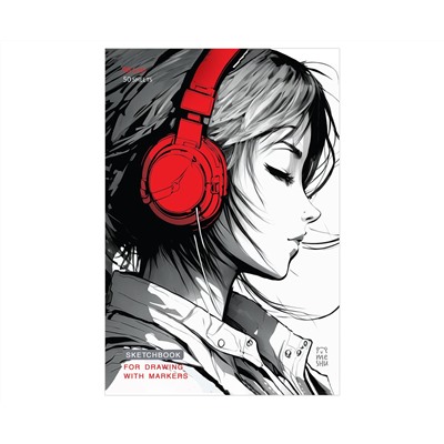 Скетчбук для рисования маркерами 50л. А5 на склейке MESHU "Girl and music", 90г/м2, soft touch