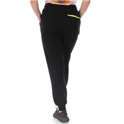 M073 BLACK Брюки спортивные утепленные женские (85% хлопок, 10% полиэстер, 5% спандекс)