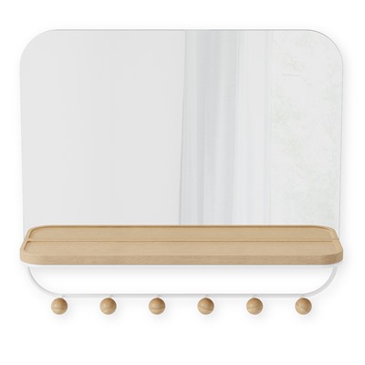 Зеркало с крючками для аксессуаров Estique, 46х41 см, белое/натуральное дерево