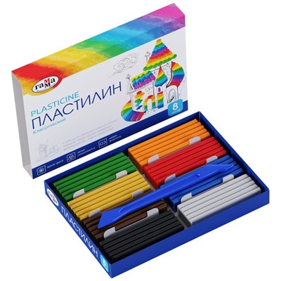 Пластилин Гамма "Классический", 08 цветов, 160г, со стеком, картон. упаковка